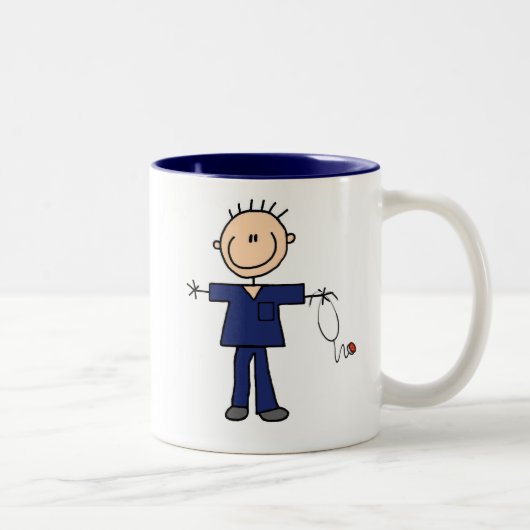 Männliche Strichmännchen-Krankenschwester - Blau Zweifarbige Tasse (Rechts)