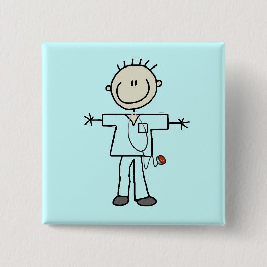 Männliche Strichmännchen-Krankenschwester Button (Vorderseite)
