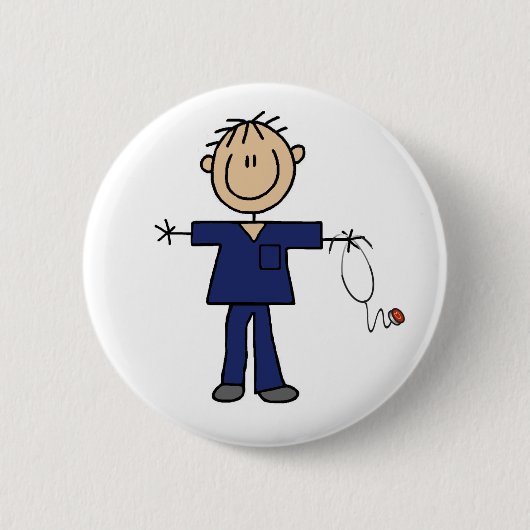 Männliche Strichmännchen-Krankenschwester mittelhe Button (Vorderseite)