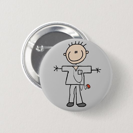 Männliche Strichmännchen-Krankenschwester-T-Shirts Button (Vorne & Hinten)