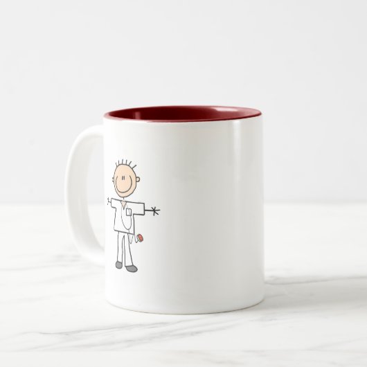 Männliche Strichmännchen-Krankenschwester-T-Shirts Zweifarbige Tasse (Vorderseite Links)