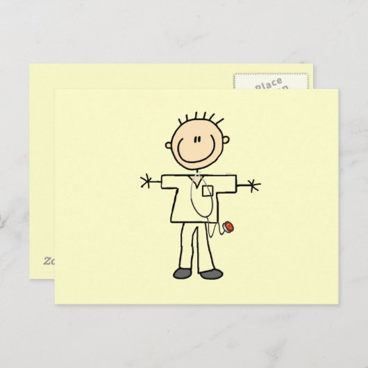 Männliche Strichmännchen Nurse Postkarte (Vorne/Hinten)