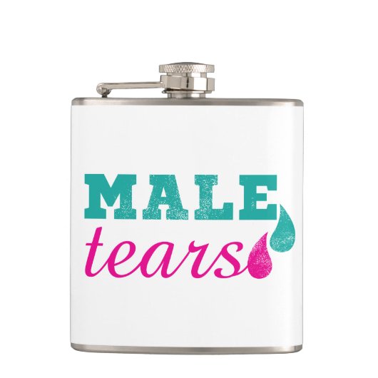 Männliche Tränen Funny Pink und Aquamarin Flachmann (Vorderseite)