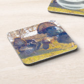 Männliche Truthähne in Heat und eine Lady. Foto Getränkeuntersetzer (Linke Seite)