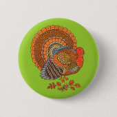 Männliche Türkei farbenfrohe Federn auf Grün Button (Vorderseite)