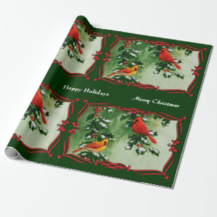 Männliche und Weibliche Kardinale Grün Geschenkpapier