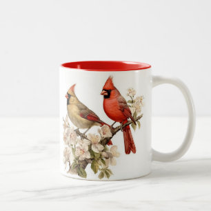 männliche und weibliche Kardinäle trinken Zweifarbige Tasse