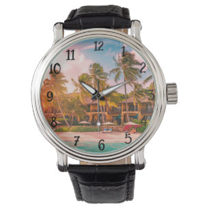 Männliche Vintage schwarze Lederuhr Armbanduhr