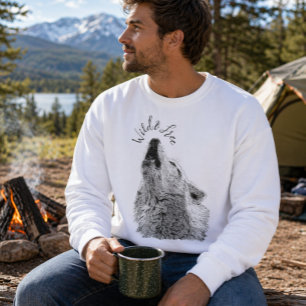 Männliche Wild & Free Schrift Howling Wolf Fine Ar Sweatshirt
