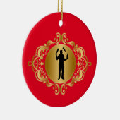 Männlicher Barkeeper Silhouette Weihnachts-Ornamen Keramik Ornament (Rechts)