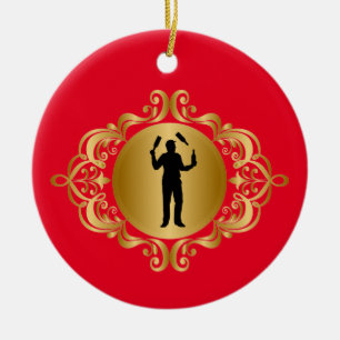 Männlicher Barkeeper Silhouette Weihnachts-Ornamen Keramik Ornament