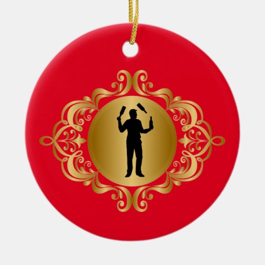 Männlicher Barkeeper Silhouette Weihnachts-Ornamen Keramik Ornament (Vorne)