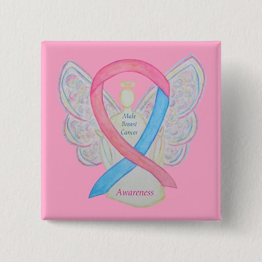 Männlicher Brustkrebs Engel Rosa Bewusstsein Band Button (Vorderseite)