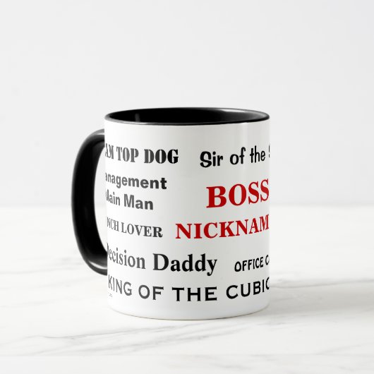 Männlicher Chef-lustiger grausamer Spitzname-Witz Tasse (Vorderseite Links)