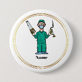 Männlicher Chirurg mit Schaltfläche "Name" Button (Vorderseite)
