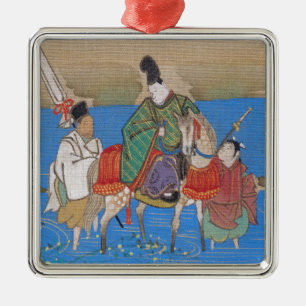 Männlicher Courtier am Horseback Crossing River ( Ornament Aus Metall