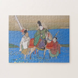 Männlicher Courtier am Horseback Crossing River ( Puzzle