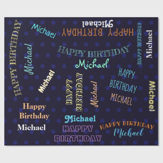 Männlicher dunkelblauer glücklicher Geburtsname Geschenkpapier (Flach)