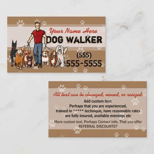 Männlicher Hundewanderer-Hundetrainergehender Visitenkarte (Vorne/Hinten)