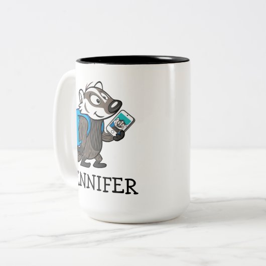 Männlicher Känguru-Dachs Selfie Ricky Waschbär-| Zweifarbige Tasse (Vorderseite Links)