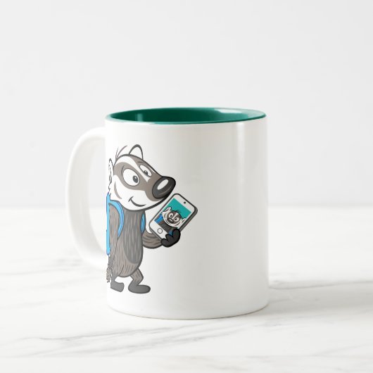 Männlicher Känguru-Dachs Selfie Ricky Waschbär-| Zweifarbige Tasse (Vorderseite Links)