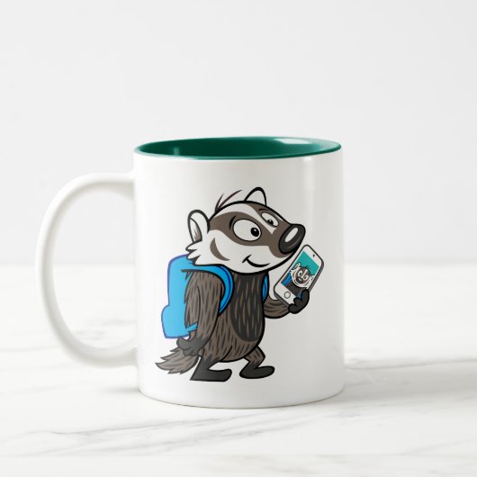 Männlicher Känguru-Dachs Selfie Ricky Waschbär-| Zweifarbige Tasse (Links)