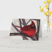 Männlicher Kardinal auf der Schneekarte Karte (Gelbe Blume)