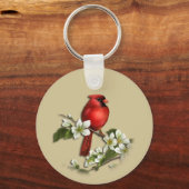 Männlicher Kardinal auf Dogwood-Schlüsselanhänger Schlüsselanhänger (Vorderseite)
