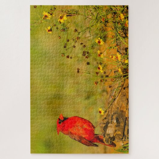 Männlicher Kardinal auf Log Puzzle (Vertikal)