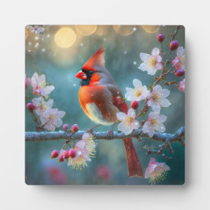 Männlicher Kardinal im Mondlicht Kirschblüten Fotoplatte