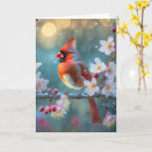 Männlicher Kardinal im Mondlicht Kirschblüten Karte (Gelbe Blume)
