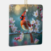 Männlicher Kardinal im Mondlicht Kirschblüten Keramikornament (Rechts)
