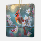 Männlicher Kardinal im Mondlicht Kirschblüten Keramikornament (Links)