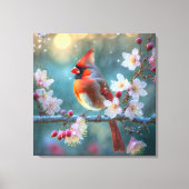 Männlicher Kardinal im Mondlicht Kirschblüten Leinwanddruck (Vorderseite)