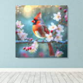 Männlicher Kardinal im Mondlicht Kirschblüten Leinwanddruck (Insitu (Holzboden))