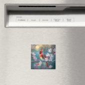Männlicher Kardinal im Mondlicht Kirschblüten Magnet (In Situ (Geschirrspüler))