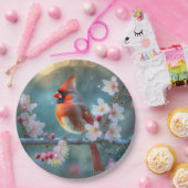 Männlicher Kardinal im Mondlicht Kirschblüten Pappteller (Party)