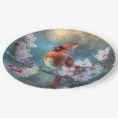 Männlicher Kardinal im Mondlicht Kirschblüten Pappteller (Schrägansicht)