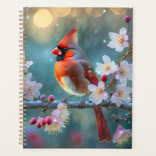 Männlicher Kardinal im Mondlicht Kirschblüten Planer (Vorderseite)