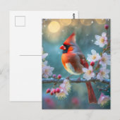 Männlicher Kardinal im Mondlicht Kirschblüten Postkarte (Vorne/Hinten)