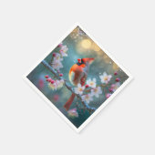 Männlicher Kardinal im Mondlicht Kirschblüten Serviette (Ecke)