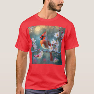 Männlicher Kardinal im Mondlicht Kirschblüten T-Shirt