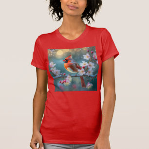 Männlicher Kardinal im Mondlicht Kirschblüten T-Shirt