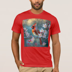 Männlicher Kardinal im Mondlicht Kirschblüten T-Shirt