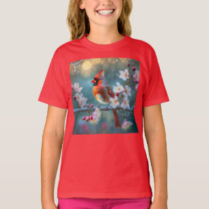 Männlicher Kardinal im Mondlicht Kirschblüten T-Shirt