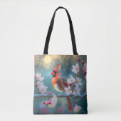 Männlicher Kardinal im Mondlicht Kirschblüten Tasche (Vorderseite)