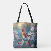 Männlicher Kardinal im Mondlicht Kirschblüten Tasche (Rückseite)
