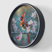 Männlicher Kardinal im Mondlicht Kirschblüten Uhr (Winkel)