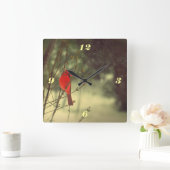 Männlicher Kardinal Quadratische Wanduhr (Zuhause)