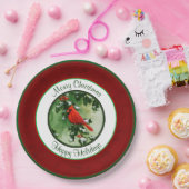 Männlicher Kardinal und Holly Branch Red Pappteller (Party)